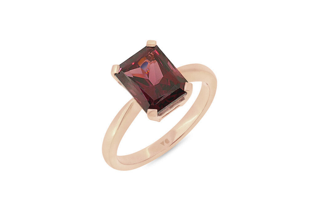 Octagonal Cut Garnet Solitaire Ring