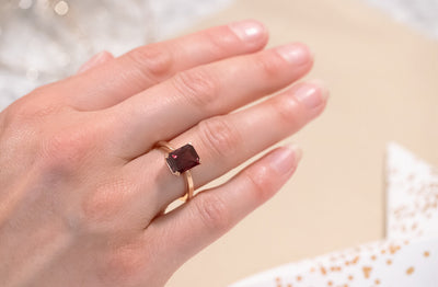 Octagonal Cut Garnet Solitaire Ring