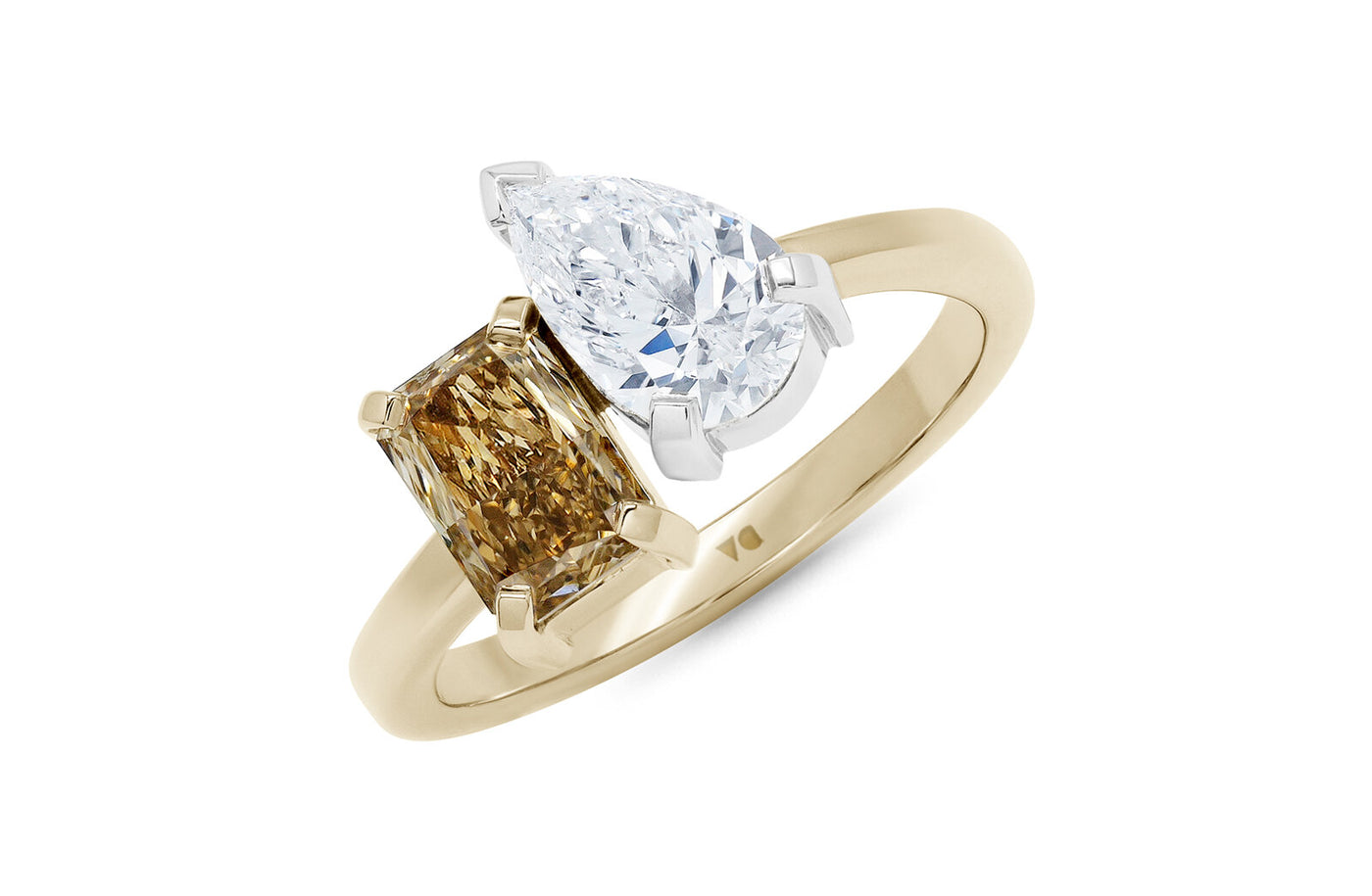 Caline: Cognac Radiant Diamond and Pear Cut Diamond Ring