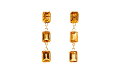 Triple Drop Citrine Earrings in Yellow Gold | 5.80ctw