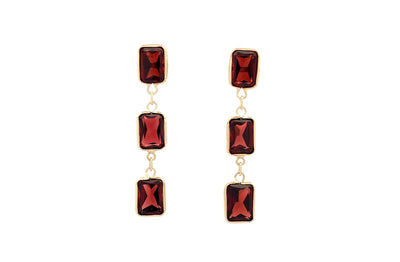 Triple Drop Garnet Earrings in Yellow Gold | 7.00ctw